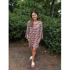 Erma's Closet Multi Color Keyhole with Bell Sleeve Dress